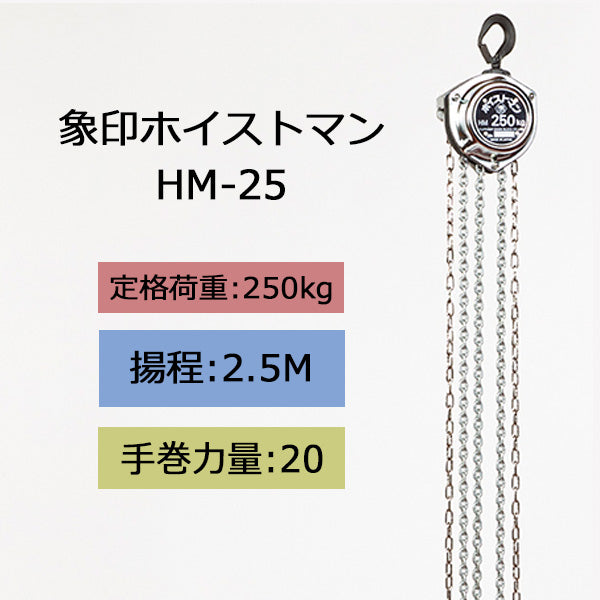 象印 チェーンブロック HM型 ホイストマン HM-25 250kg 揚程2.5m 1111-ZHM-K2560
