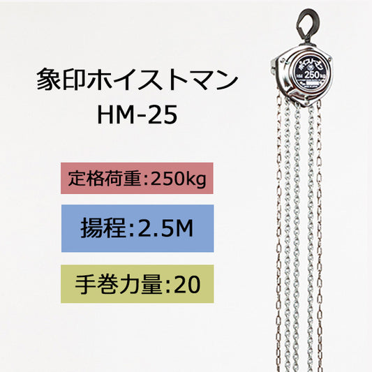 象印 チェーンブロック HM型 ホイストマン HM-25 250kg 揚程2.5m 1111-ZHM-K2560