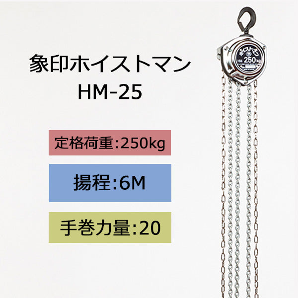 象印 チェーンブロック HM型 ホイストマン HM-25 250kg 揚程6m 1111-ZHM-K2560