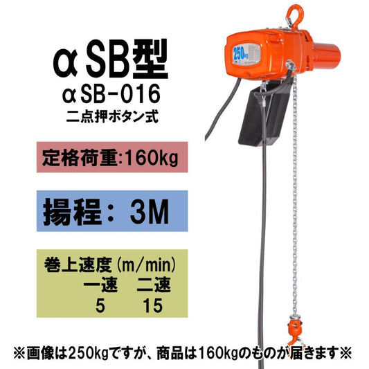象印 αSB型 懸垂式小型電気チェーンブロック αSB-016 160kg 揚程3m 二速型 1 105-ASB-K1630