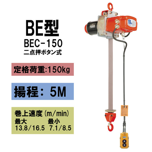 【直送品】象印チェンブロック　BE型　BEC-150　揚程5M　電気ファイバーホイスト　電動ホイスト　クレーン　ポリエステル製　ベルト巻上機　BEC-K1550