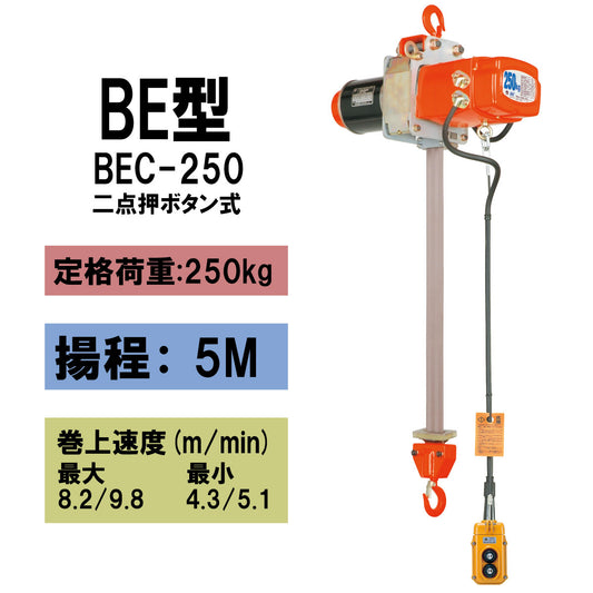 象印チェンブロック　BE型　BEC-250　揚程5M　電気ファイバーホイスト　電動ホイスト　クレーン　ポリエステル製　ベルト巻上機 BEC-K2550