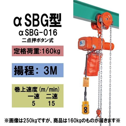 【直送品】象印チェンブロック　αSBG型　αSBG-016　揚程3Ｍ　単相100V用　電気チェーンブロック　電動ホイスト　クレーン ASBG-1630