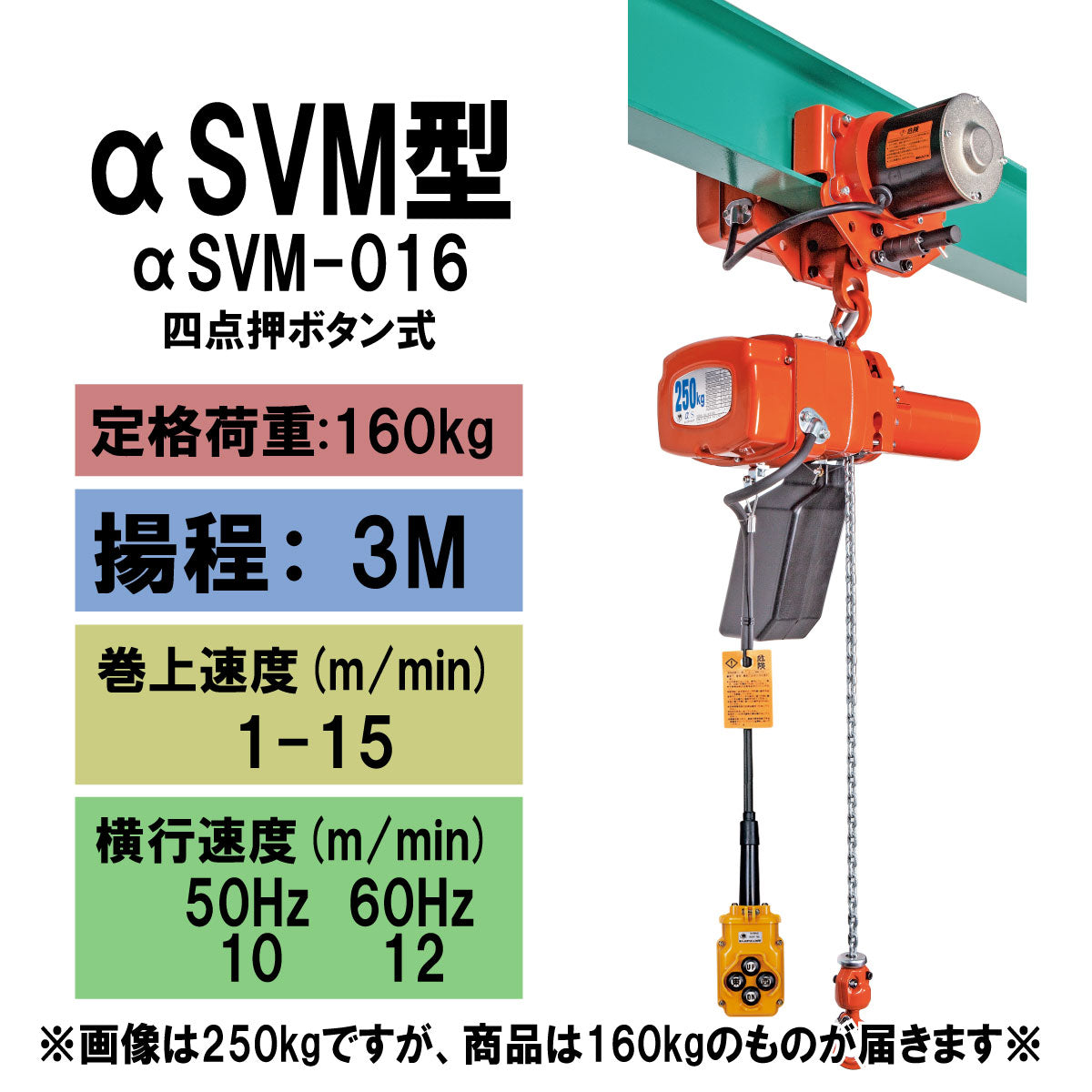 【直送品】象印チェンブロック αSVM型 αSVM-016 揚程3M 単相100V用(無段速型) 電気トロリ結合式小型電気チェーンブロック 電動ホイスト　クレーン ASVM-1630