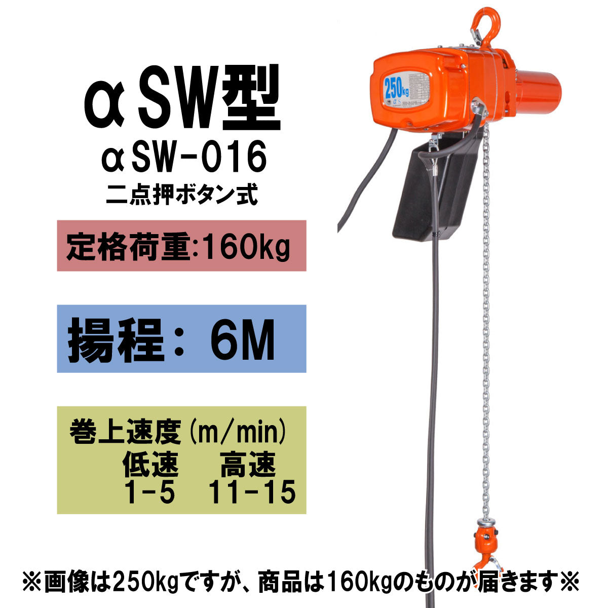 【直送品】象印チェンブロック　αSW型　αSW-016　揚程6Ｍ　単相100V用　電気チェーンブロック　電動ホイスト　クレーン ASW-1660