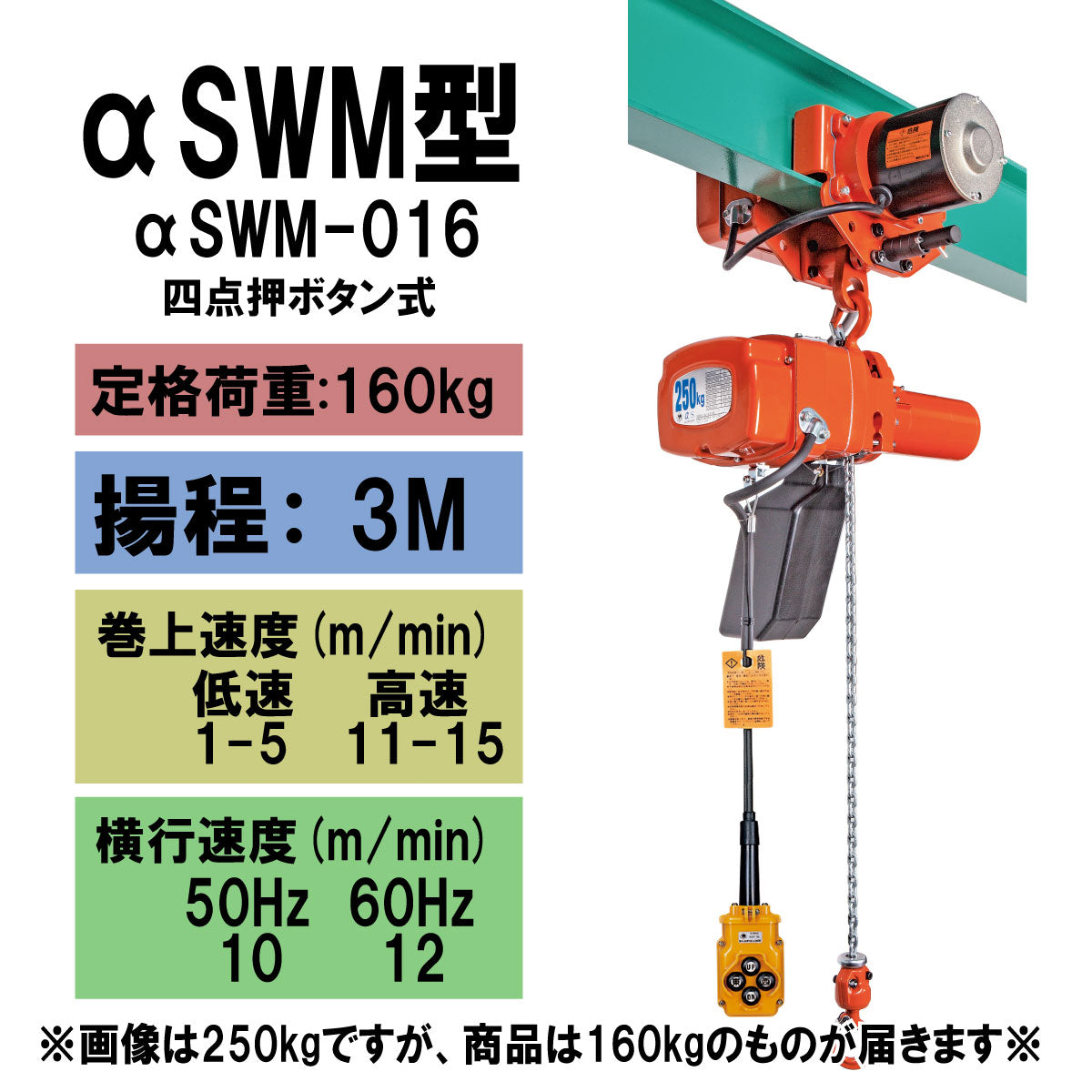 【直送品】象印チェンブロック　αSWM型　αSWM-016　揚程3M　単相100V用　電気チェーンブロック　電動ホイスト　クレーン　ASWM-K1630